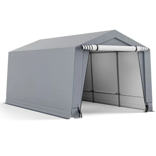 10 x 16 Feet Outdoor Portable Heavy Duty Carport Canopy Garage with Doors-Gray