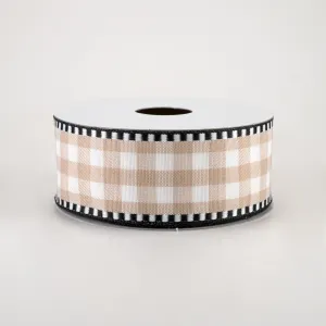 1.5" Dashed Edge Check Plaid Ribbon: Natural & White (10 Yards)