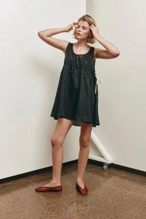 Adina Linen Mini Dress Black