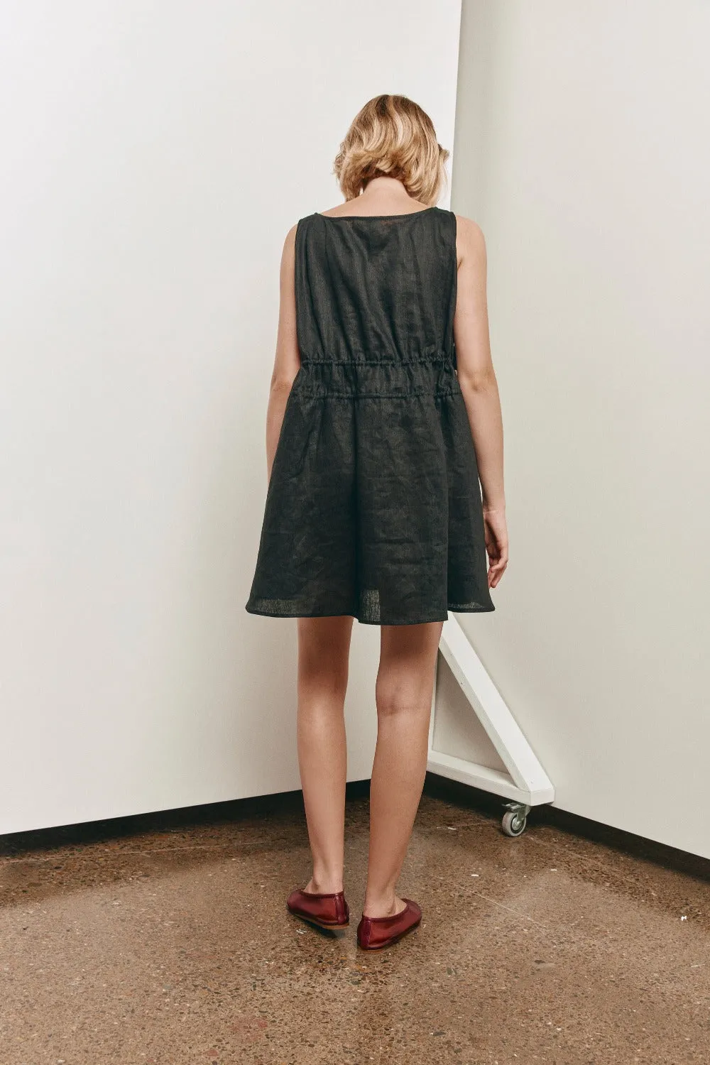 Adina Linen Mini Dress Black