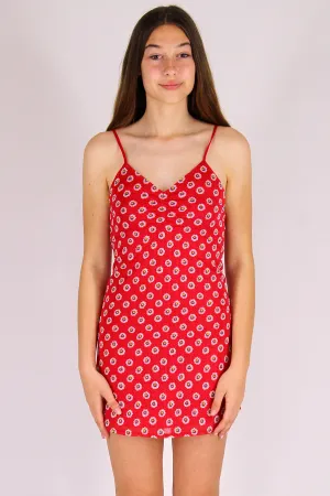 Adjustable V-Neck Dress - Stretchy Red Floral