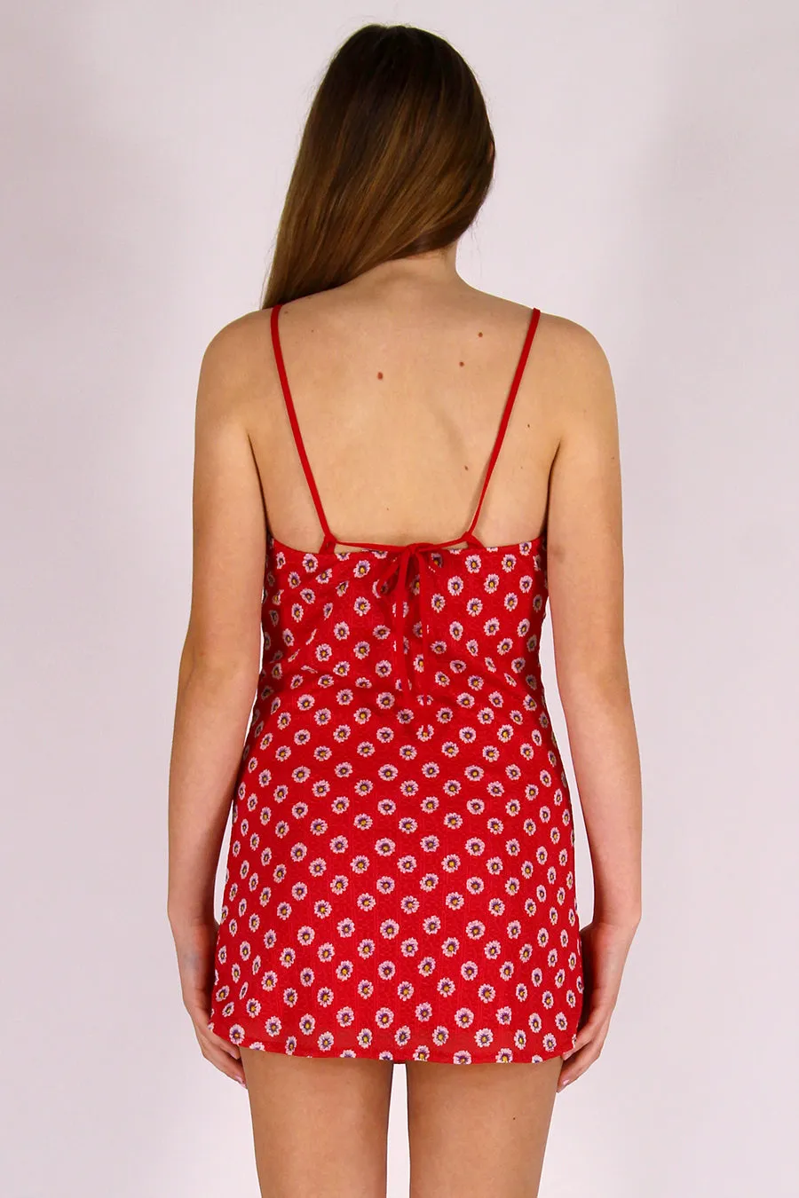 Adjustable V-Neck Dress - Stretchy Red Floral