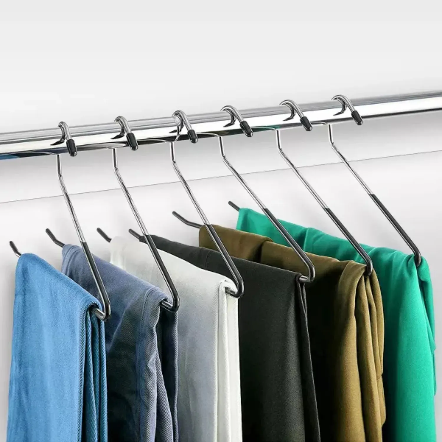 Black Metal Pant Hangers; Open Ended Hangers for Pants, Slack, Trouser, or Jeans, Nonslip Rubber-Coated Anti-Rust Metal