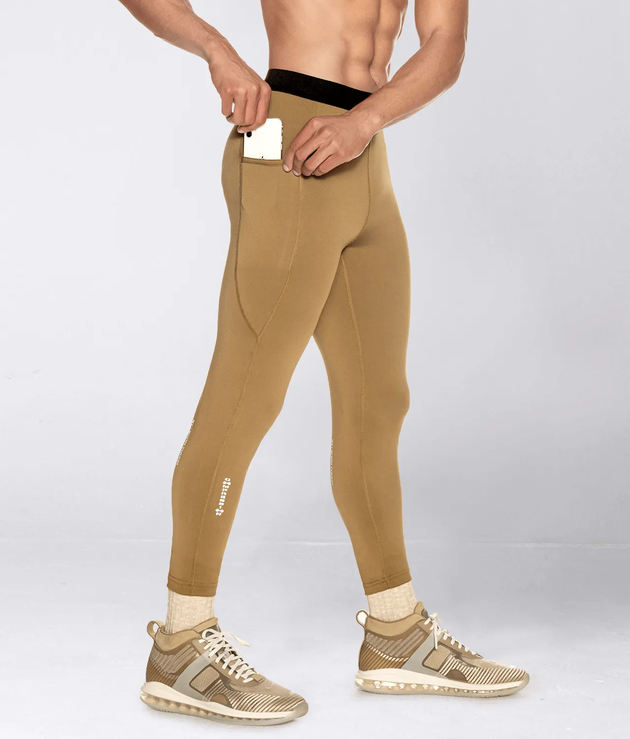 Born Tough Side Pockets Athletic Compression Pants For Men Khaki