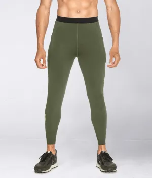 Born Tough Side Pockets Athletic Compression Pants For Men Military Green