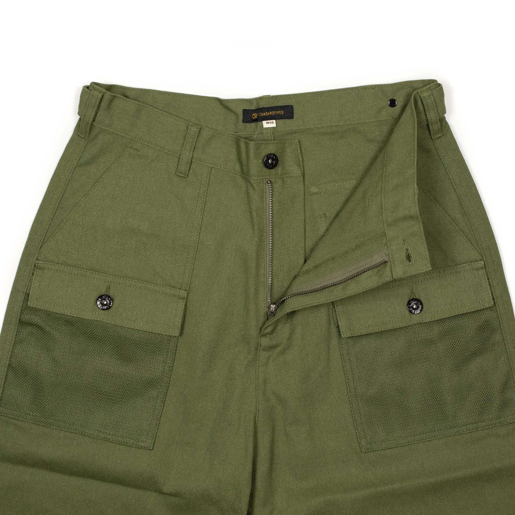 Fatigue fishing trousers in dark olive cotton canvas