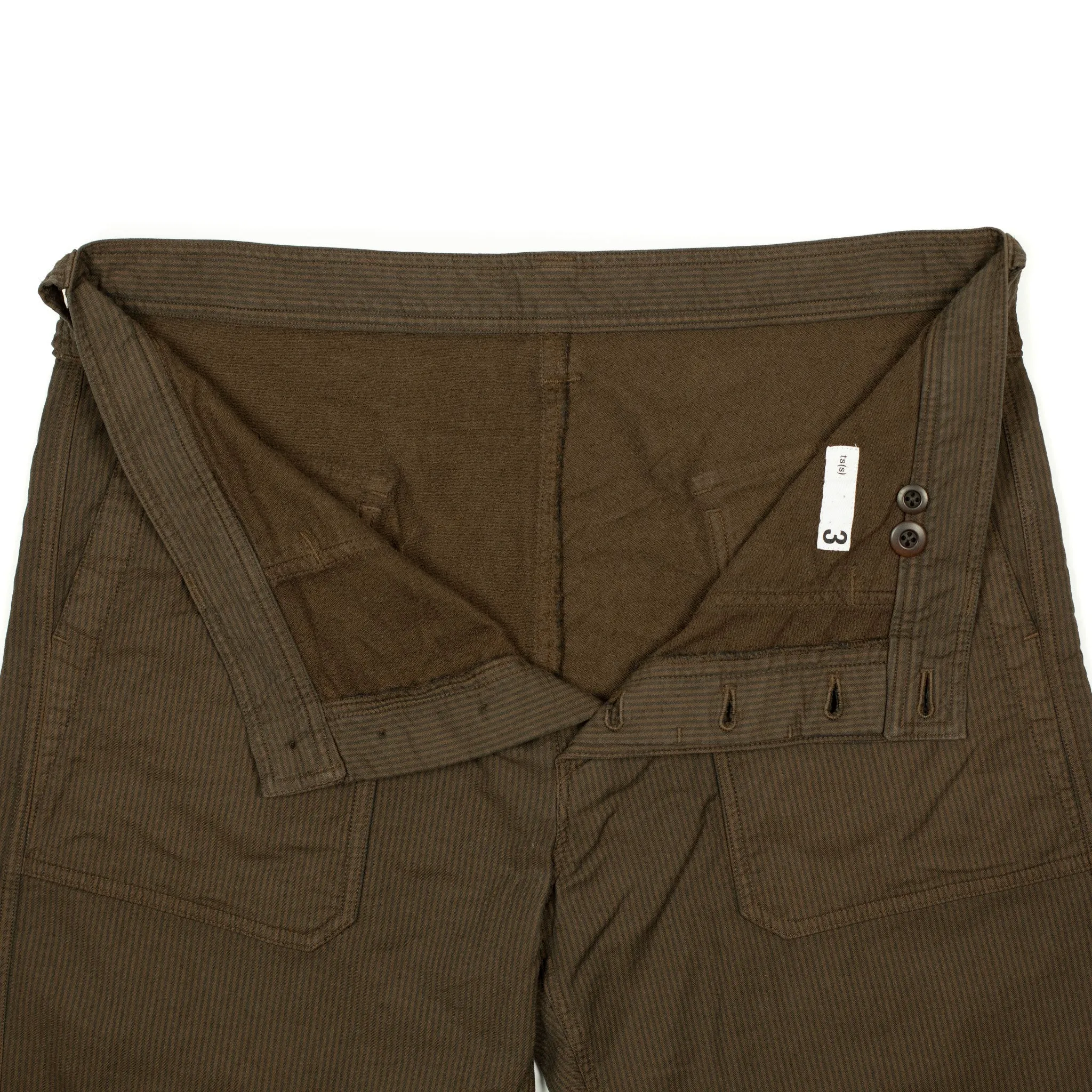 Fatigue pants in brown and charcoal stripe stretch cotton