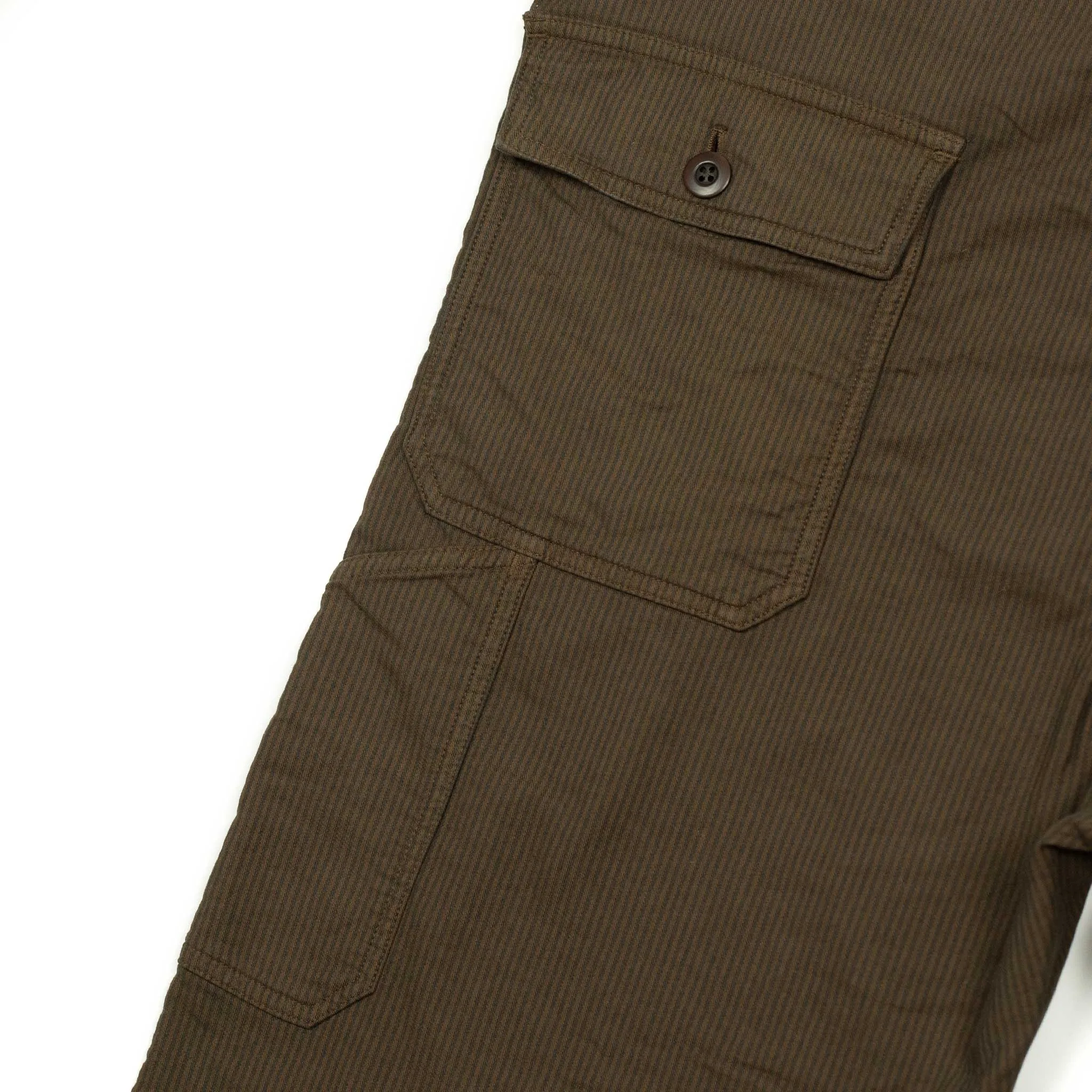 Fatigue pants in brown and charcoal stripe stretch cotton