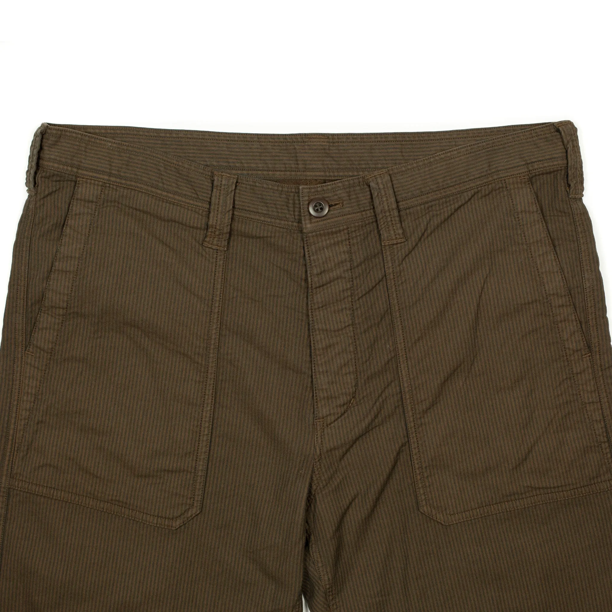 Fatigue pants in brown and charcoal stripe stretch cotton