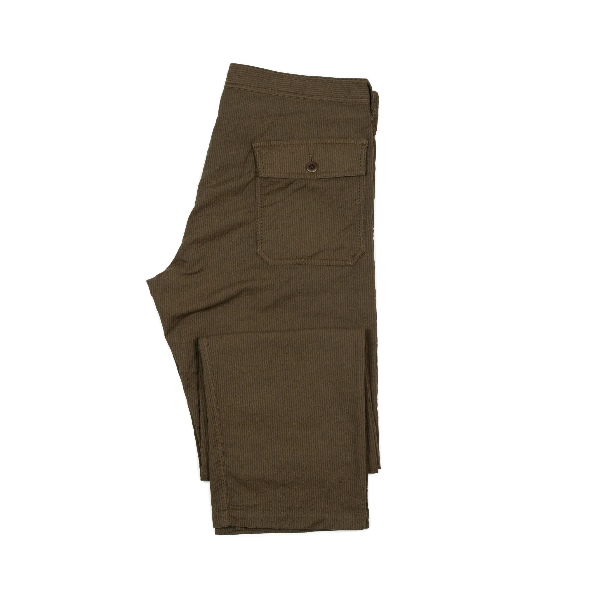 Fatigue pants in brown and charcoal stripe stretch cotton