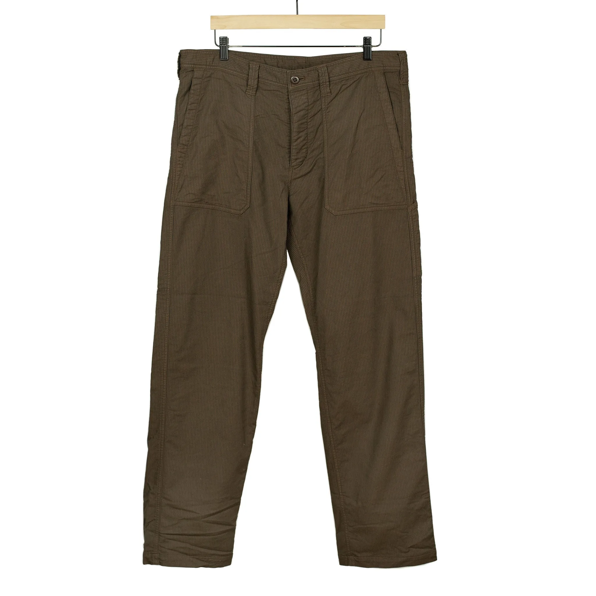 Fatigue pants in brown and charcoal stripe stretch cotton