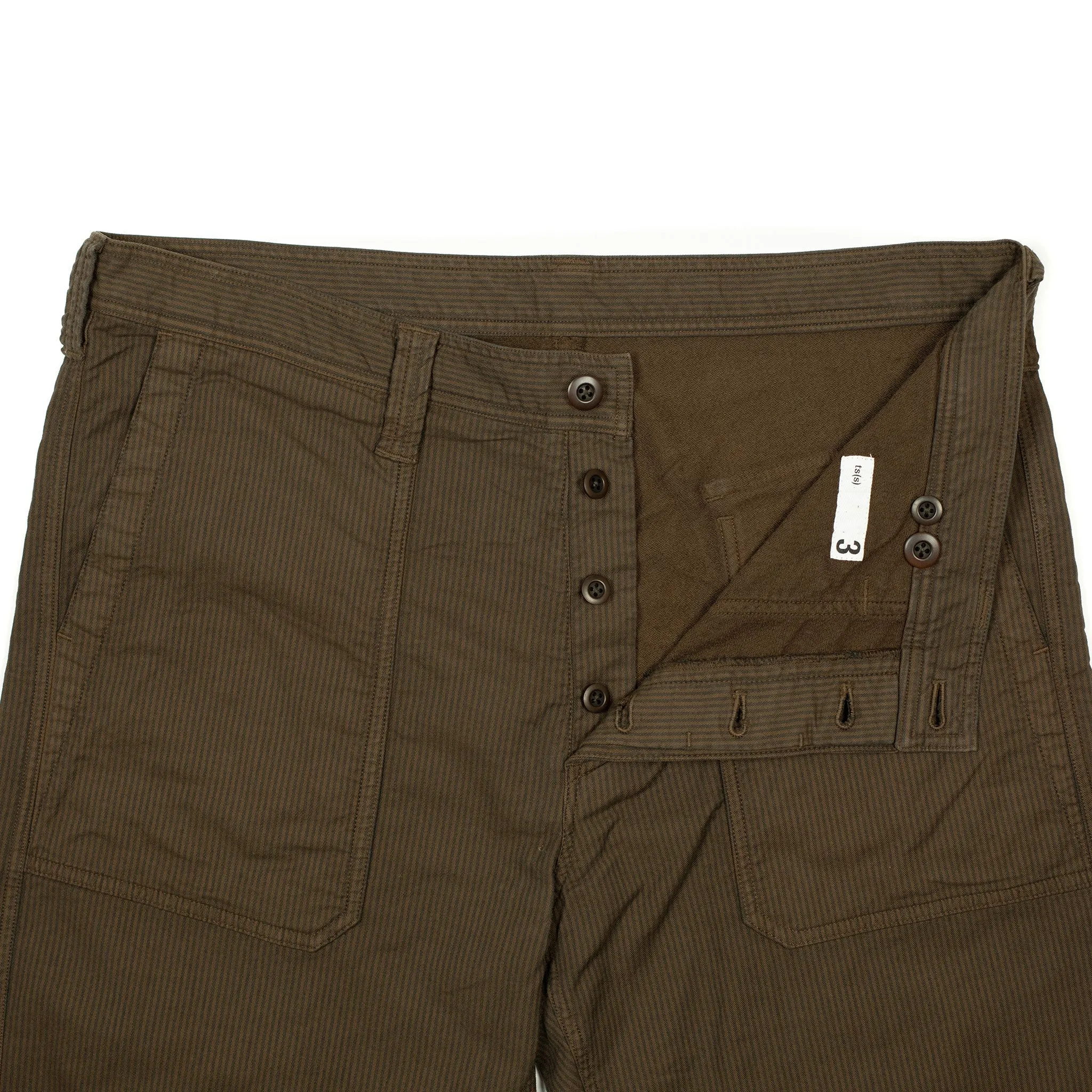 Fatigue pants in brown and charcoal stripe stretch cotton