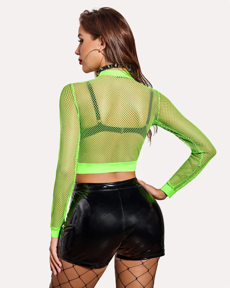 Fishnet Crop Top Long Sleeve Fishnet Shirt