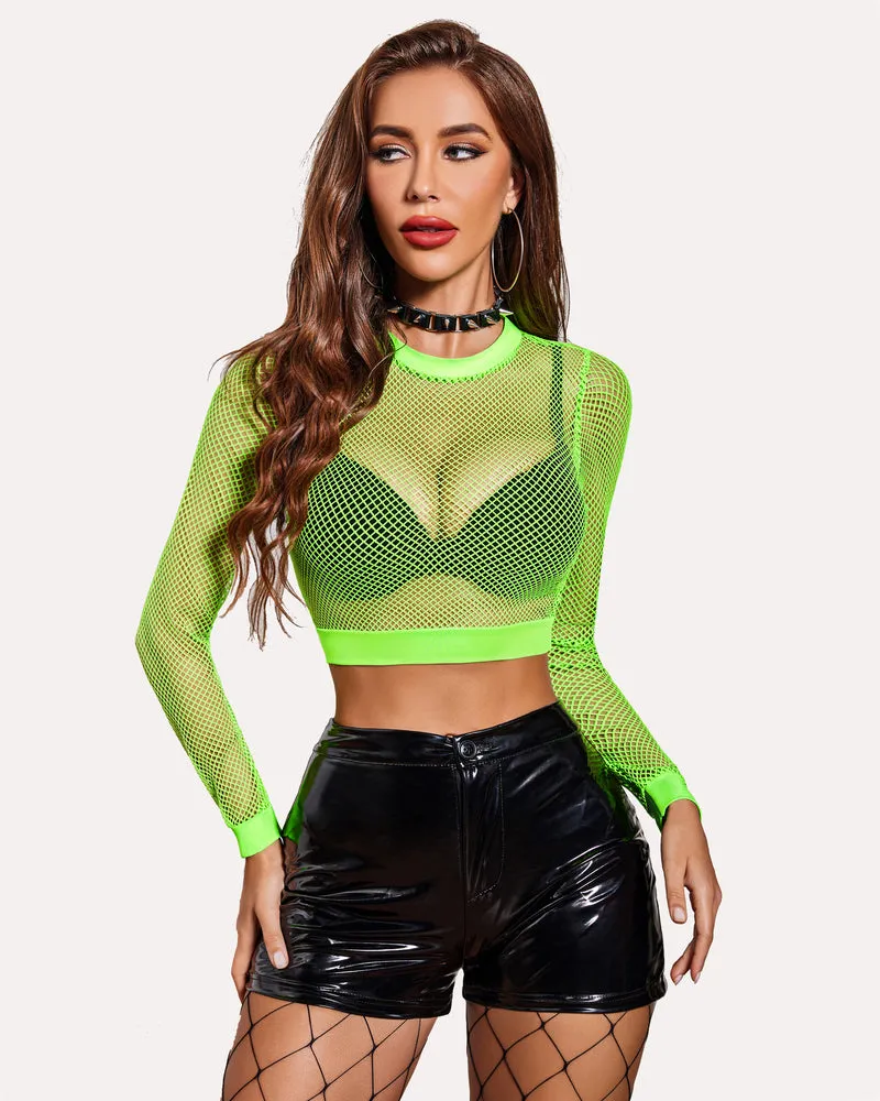 Fishnet Crop Top Long Sleeve Fishnet Shirt