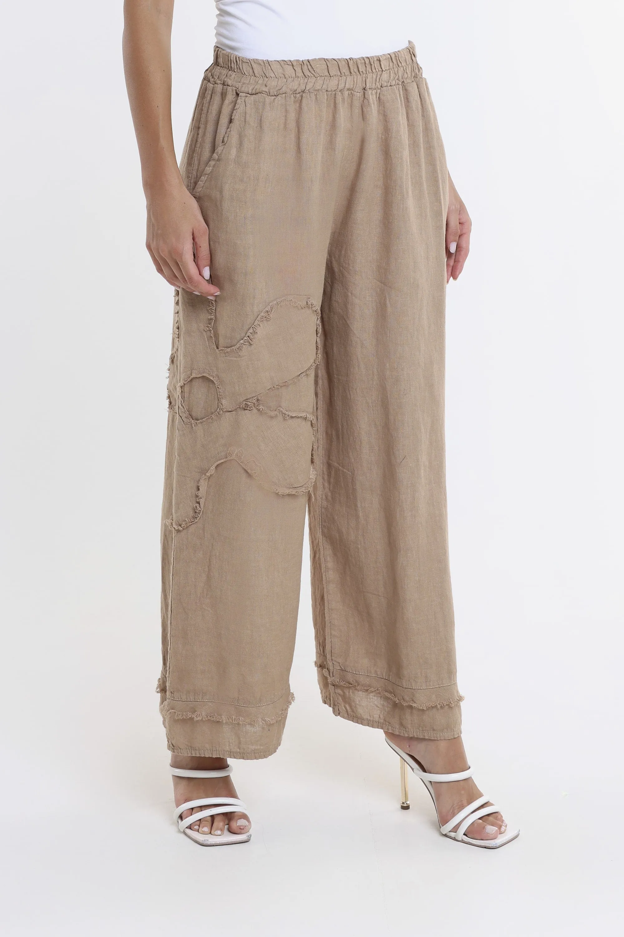 Flower Yvette Raw Edge Linen Pant (PL197F)