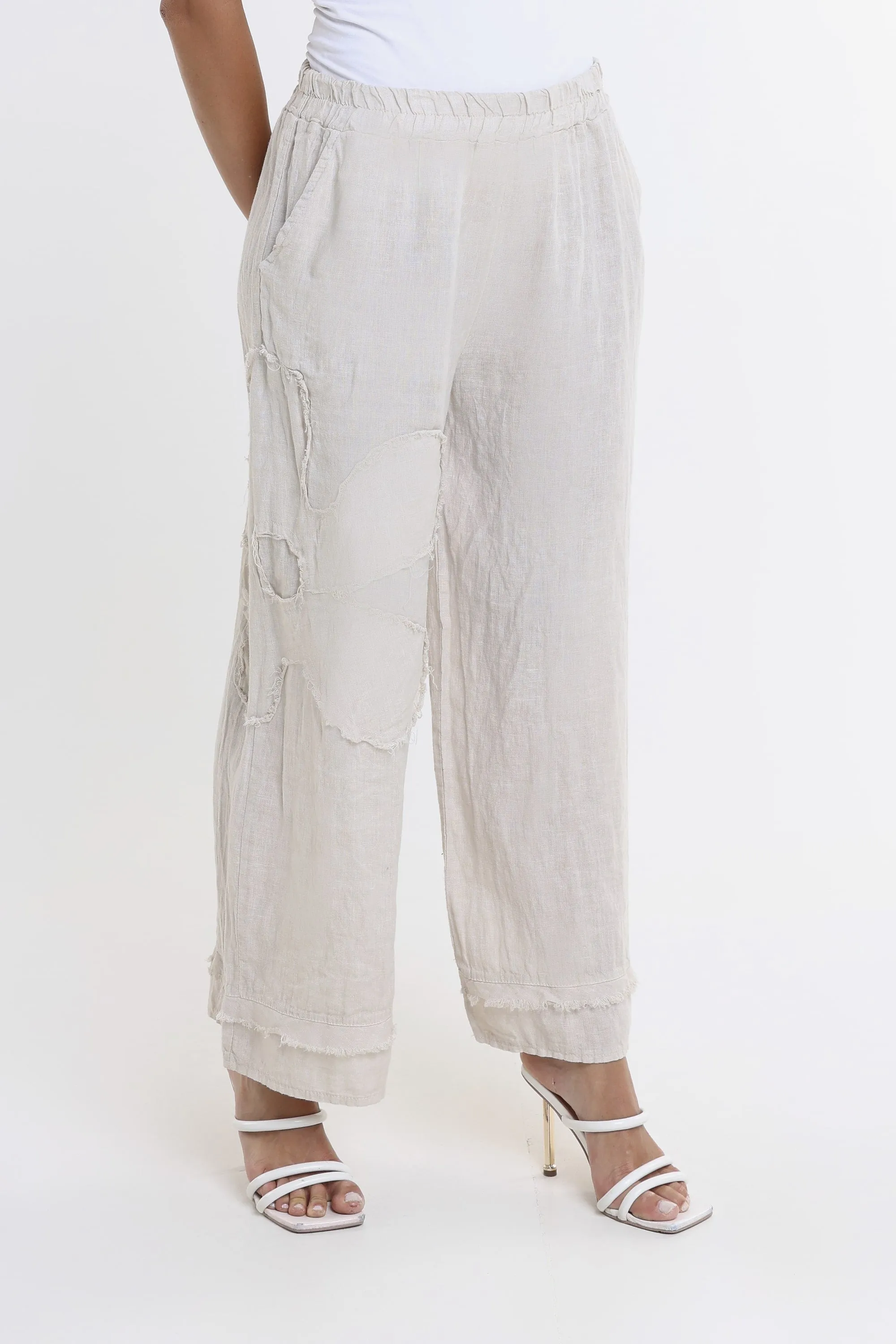 Flower Yvette Raw Edge Linen Pant (PL197F)