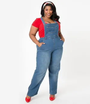 Hell Bunny Plus Size Blue Jean Betty Bee Denim Dungaree