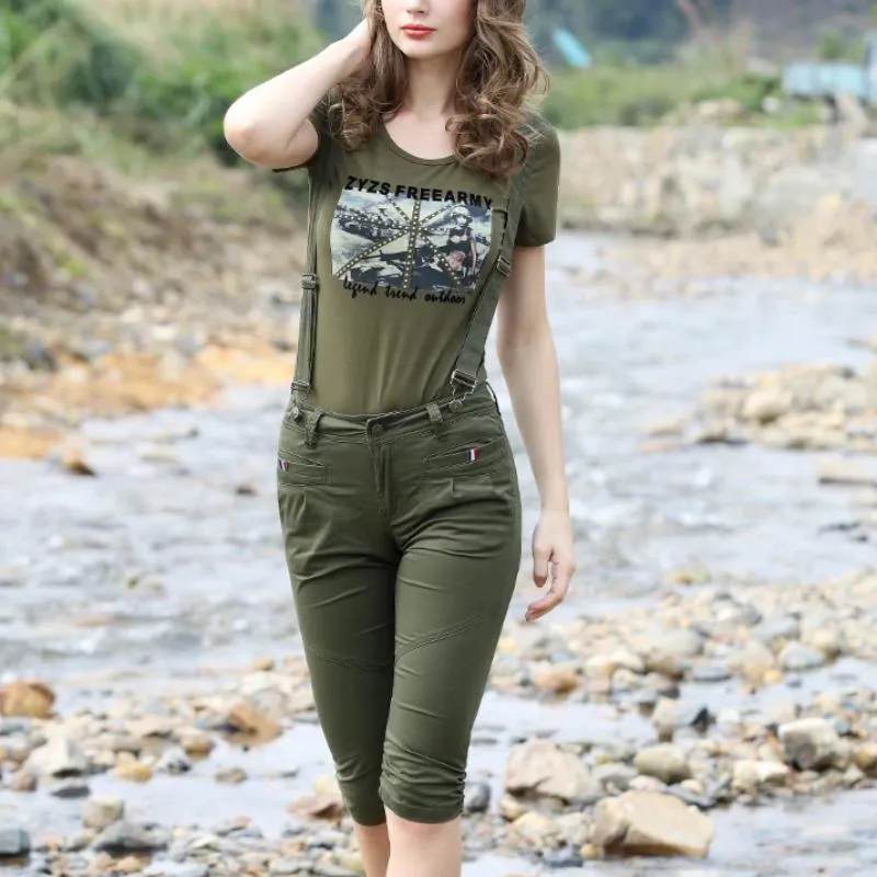 High Waist Suspender Military Camouflage Pants