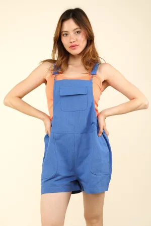 Hot Girl Adjustable Suspender Overalls with Pockets In Blue