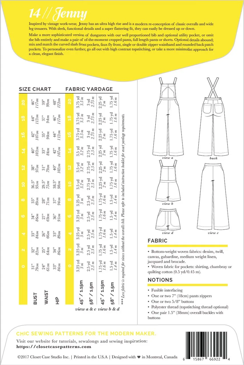 Jenny Overalls and Trousers Pattern from Closet Core Patterns