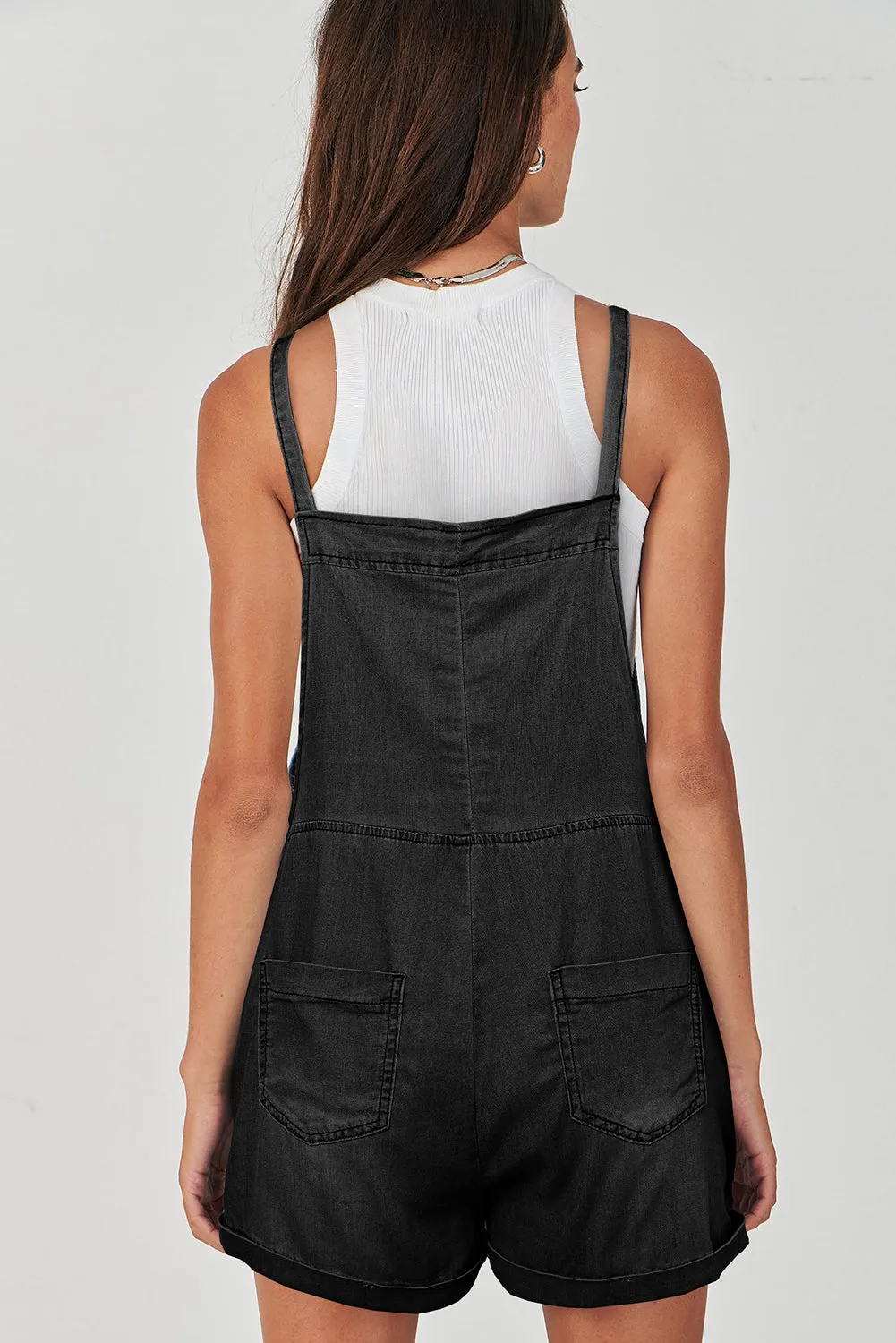 Light Blue Adjustable Knotted Straps Pocketed Denim Overalls