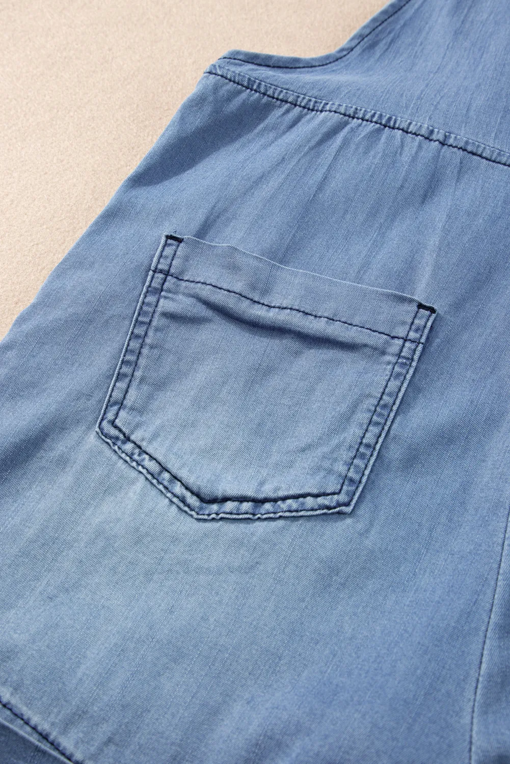 Light Blue Adjustable Knotted Straps Pocketed Denim Overalls