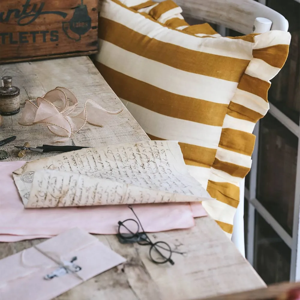 Linen Pillow Cover - Ochre Stripe