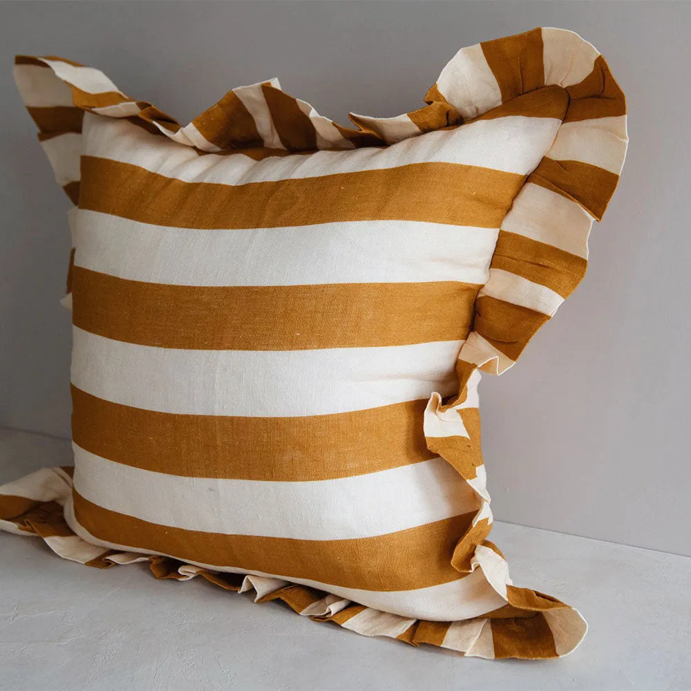 Linen Pillow Cover - Ochre Stripe