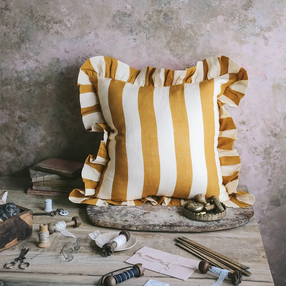 Linen Pillow Cover - Ochre Stripe