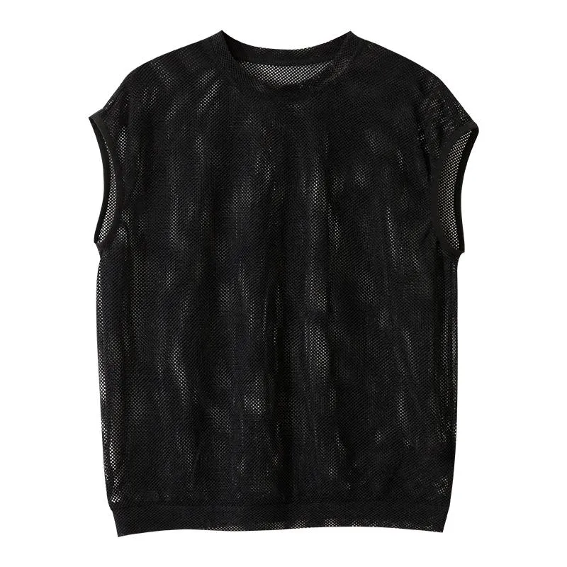 Loose Fit Hollowed-Out Knitted Round Neck Casual Slightly Transparent Mesh Top