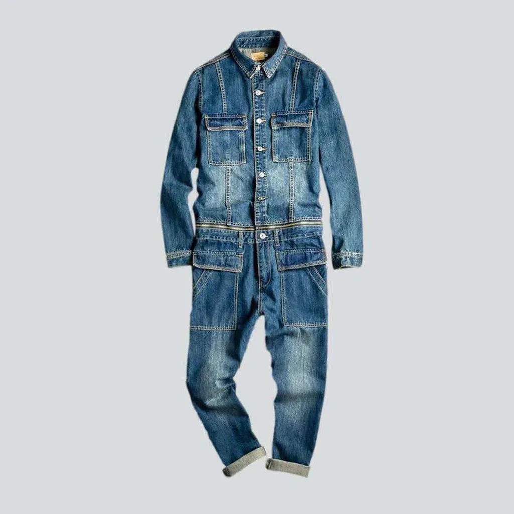 Loose fit men's jean jumpsuit