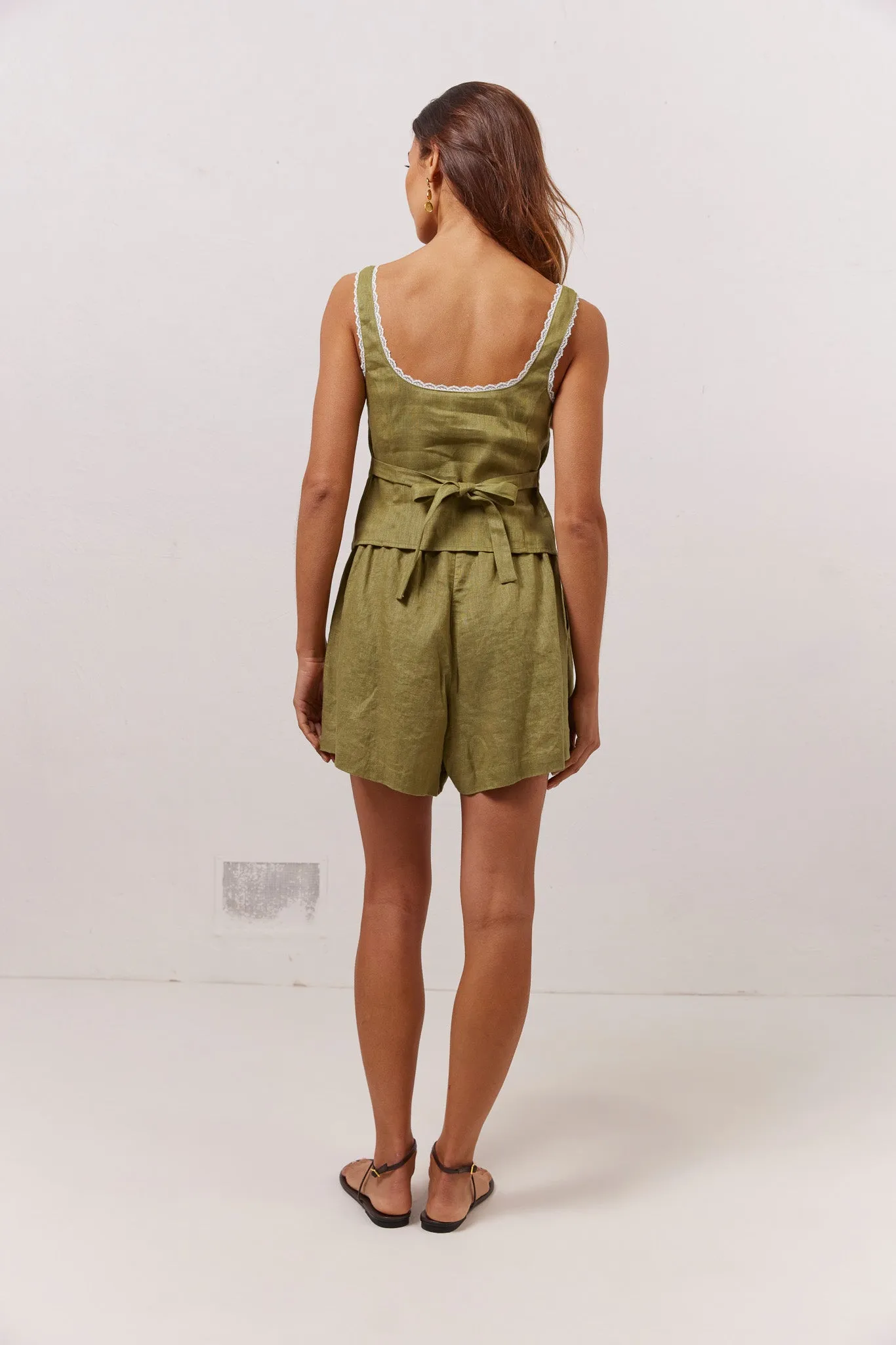 Love Language Linen Button Front Top Olive