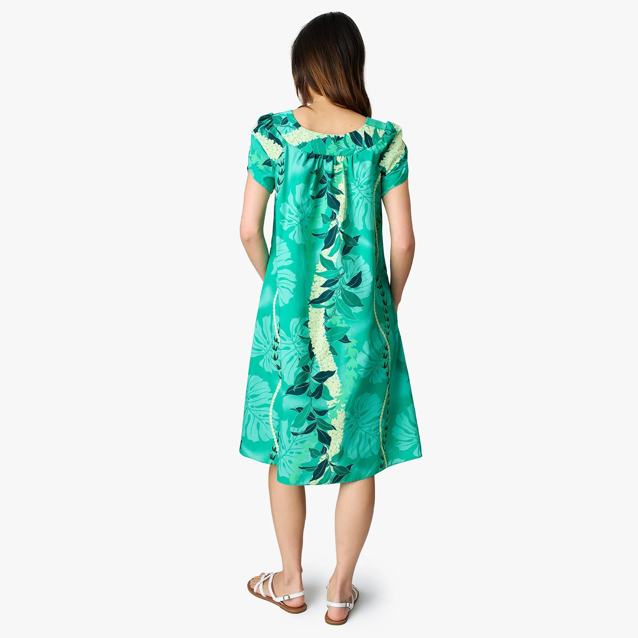 Maile Monstera Panel Tulip Sleeve Dress