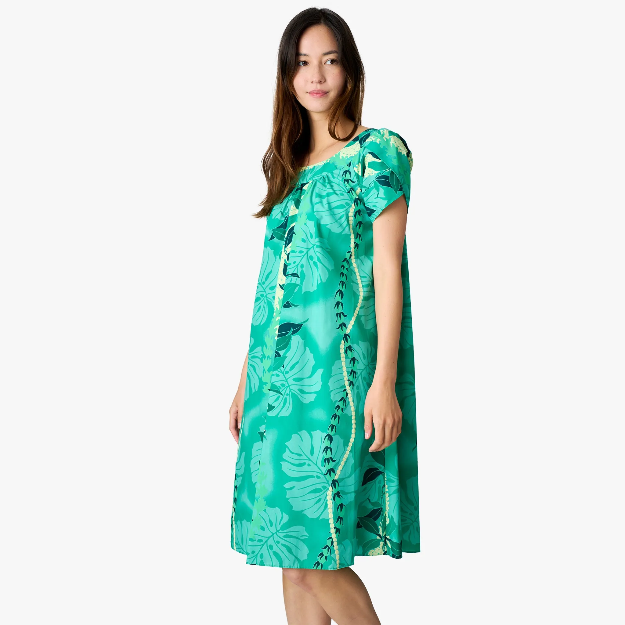 Maile Monstera Panel Tulip Sleeve Dress