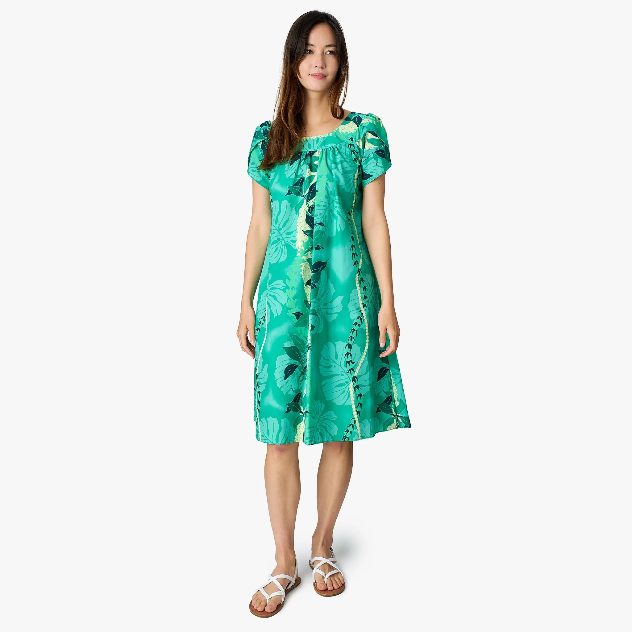 Maile Monstera Panel Tulip Sleeve Dress