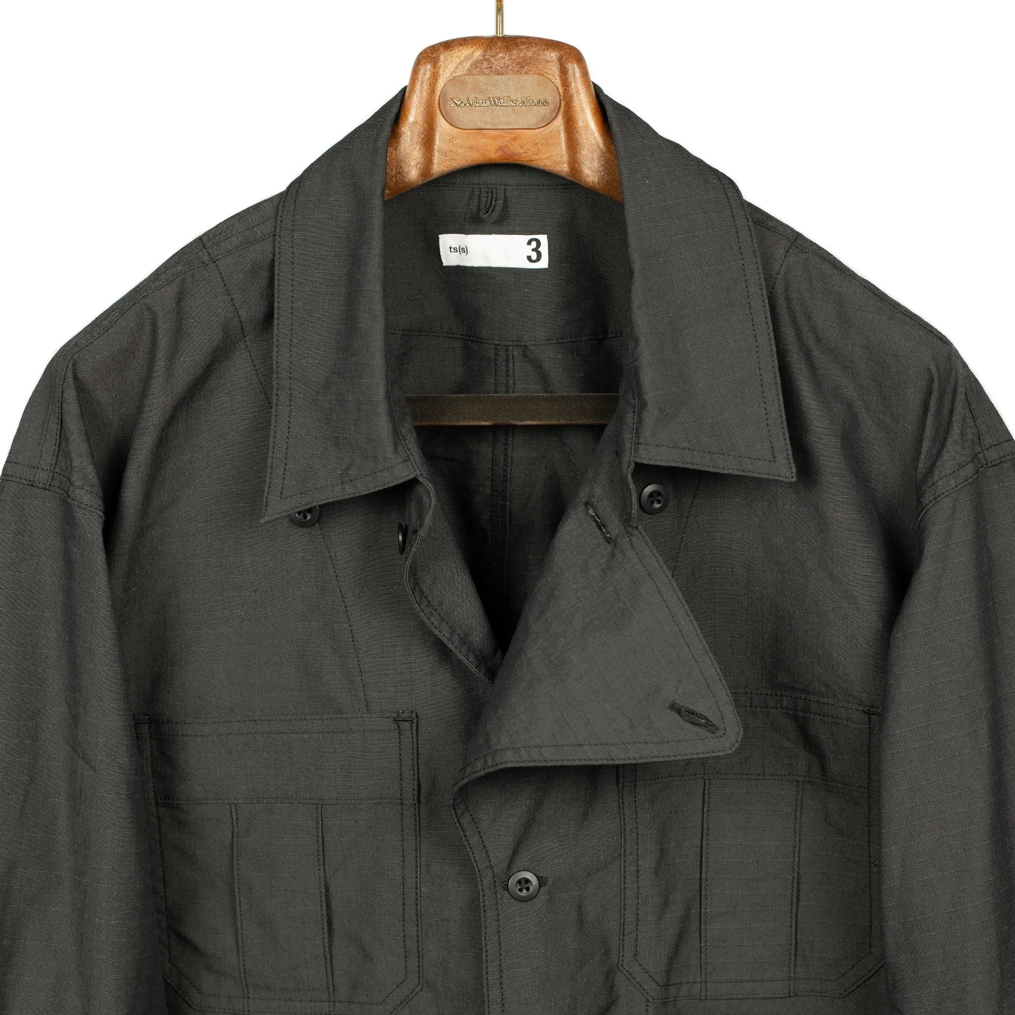 Military shirt jacket in charcoal cotton poly ripstop