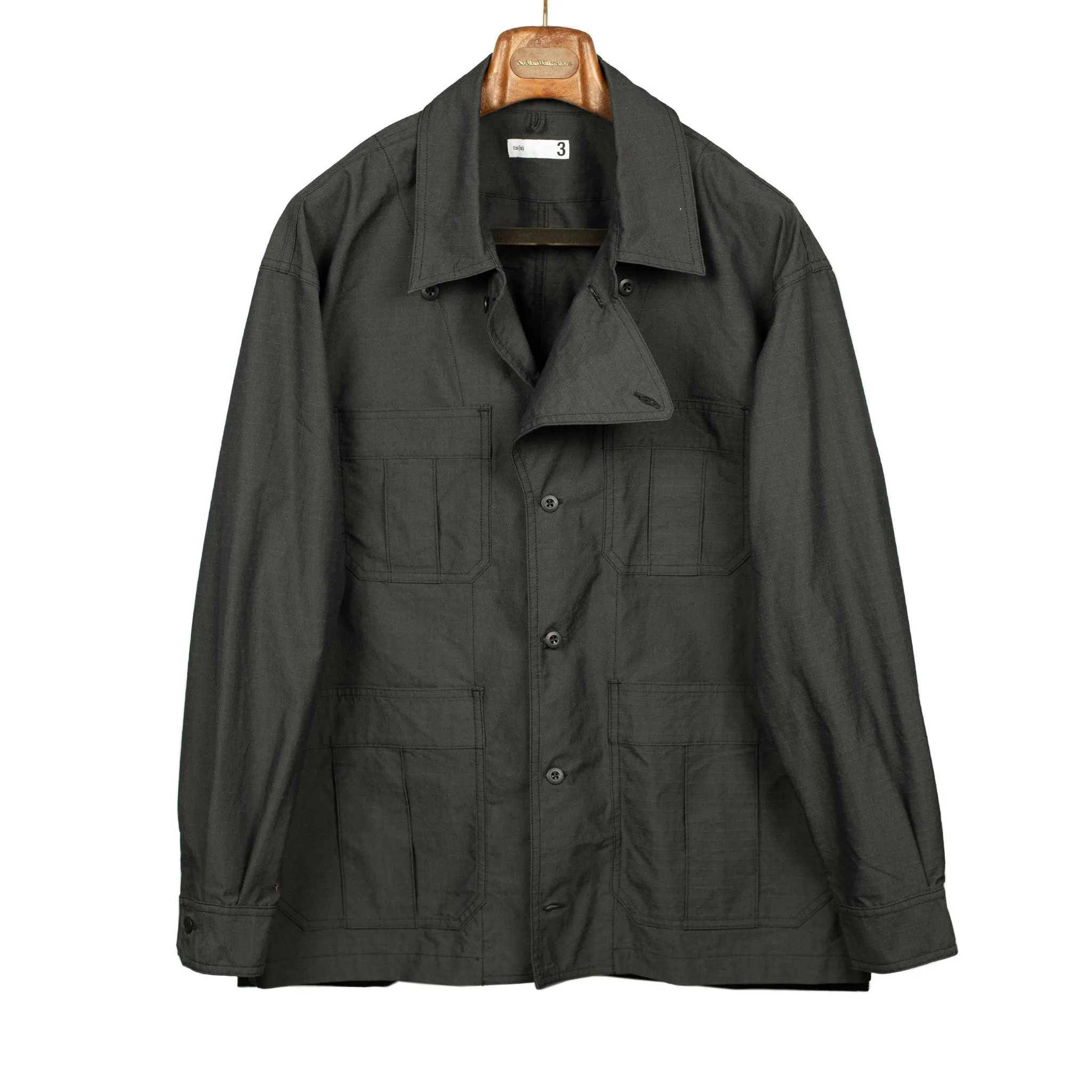 Military shirt jacket in charcoal cotton poly ripstop