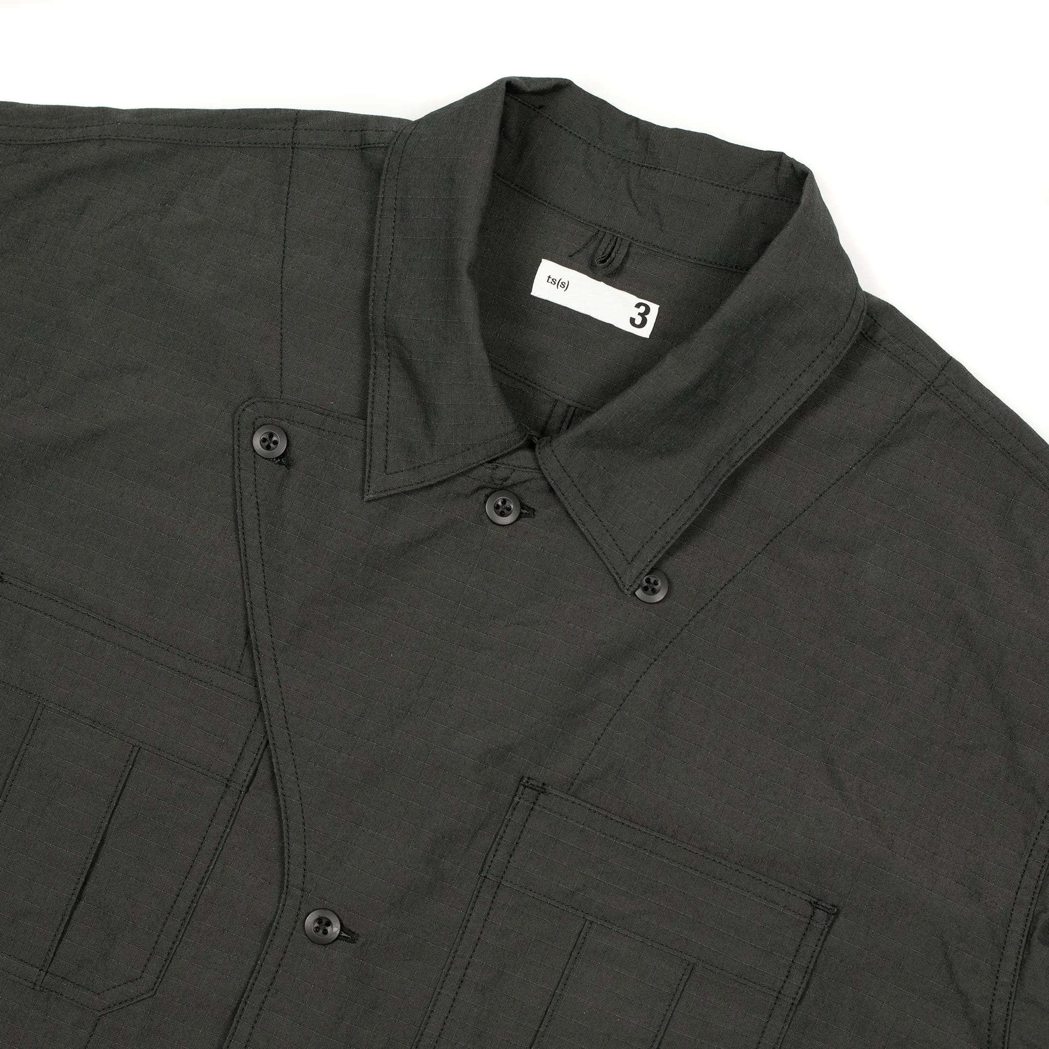 Military shirt jacket in charcoal cotton poly ripstop