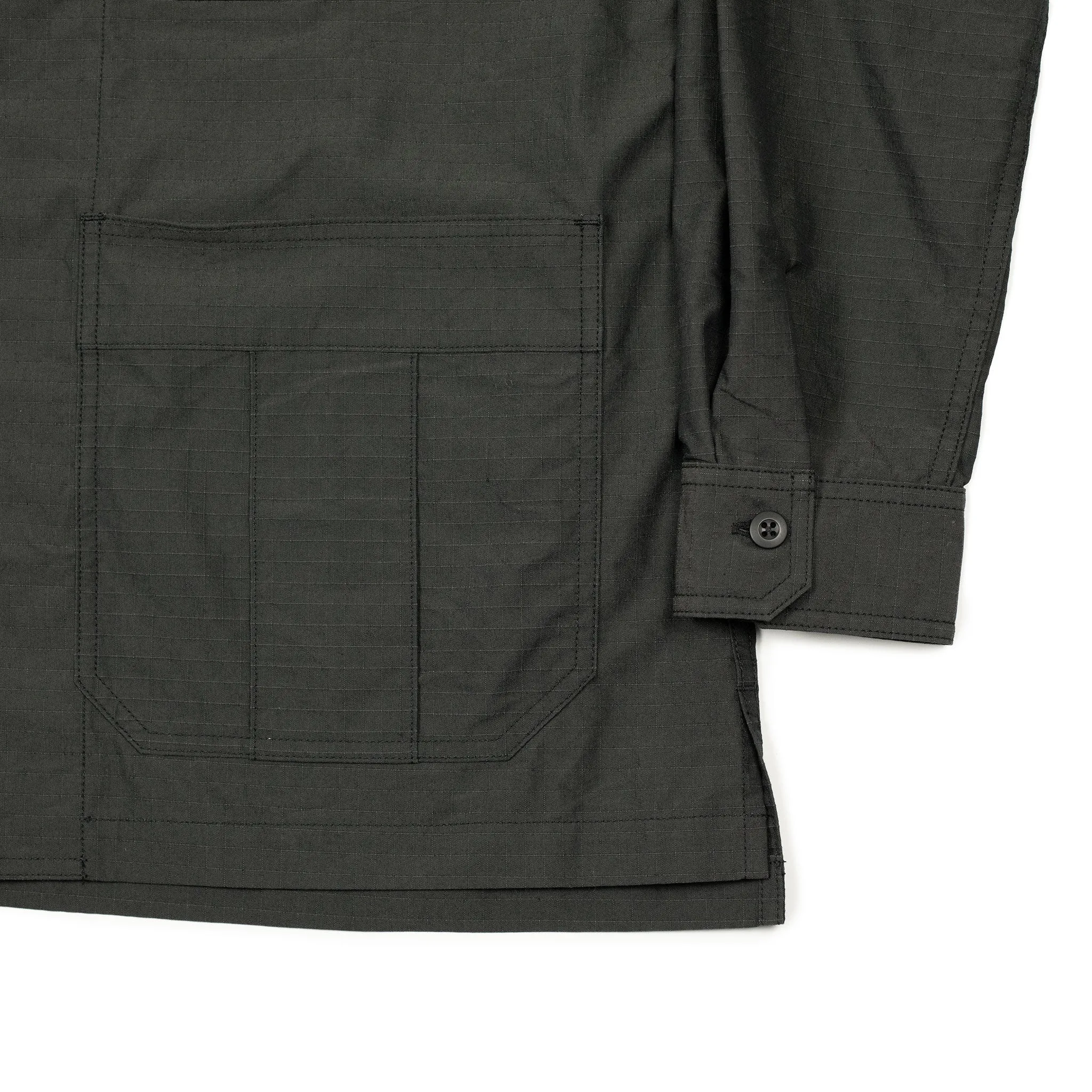 Military shirt jacket in charcoal cotton poly ripstop