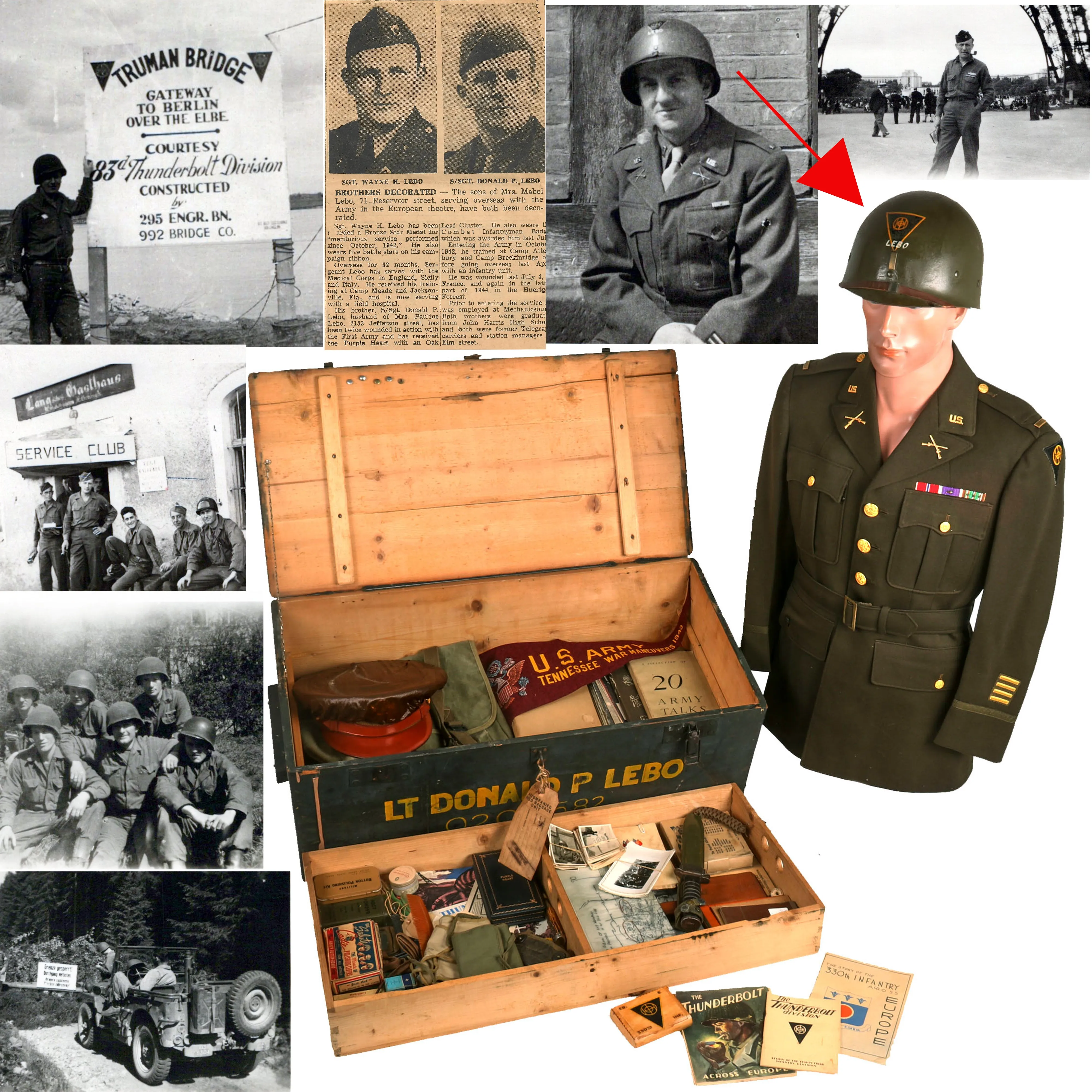 Original U.S. WWII 330th Infantry Regiment 83rd Division Infantry Platoon Leader’s “Untouched” Trunk Grouping - Lt. Donald Lebo