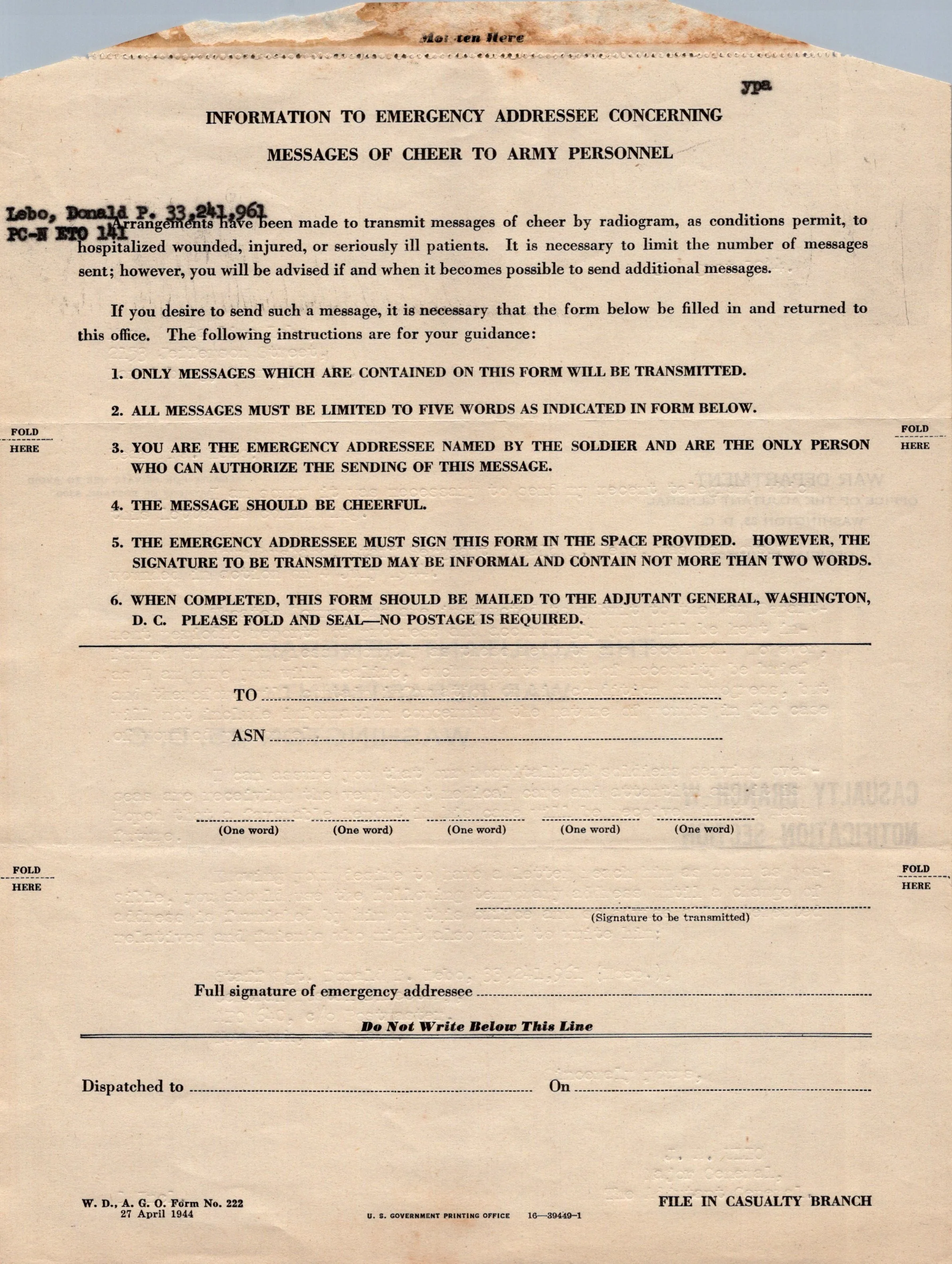 Original U.S. WWII 330th Infantry Regiment 83rd Division Infantry Platoon Leader’s “Untouched” Trunk Grouping - Lt. Donald Lebo