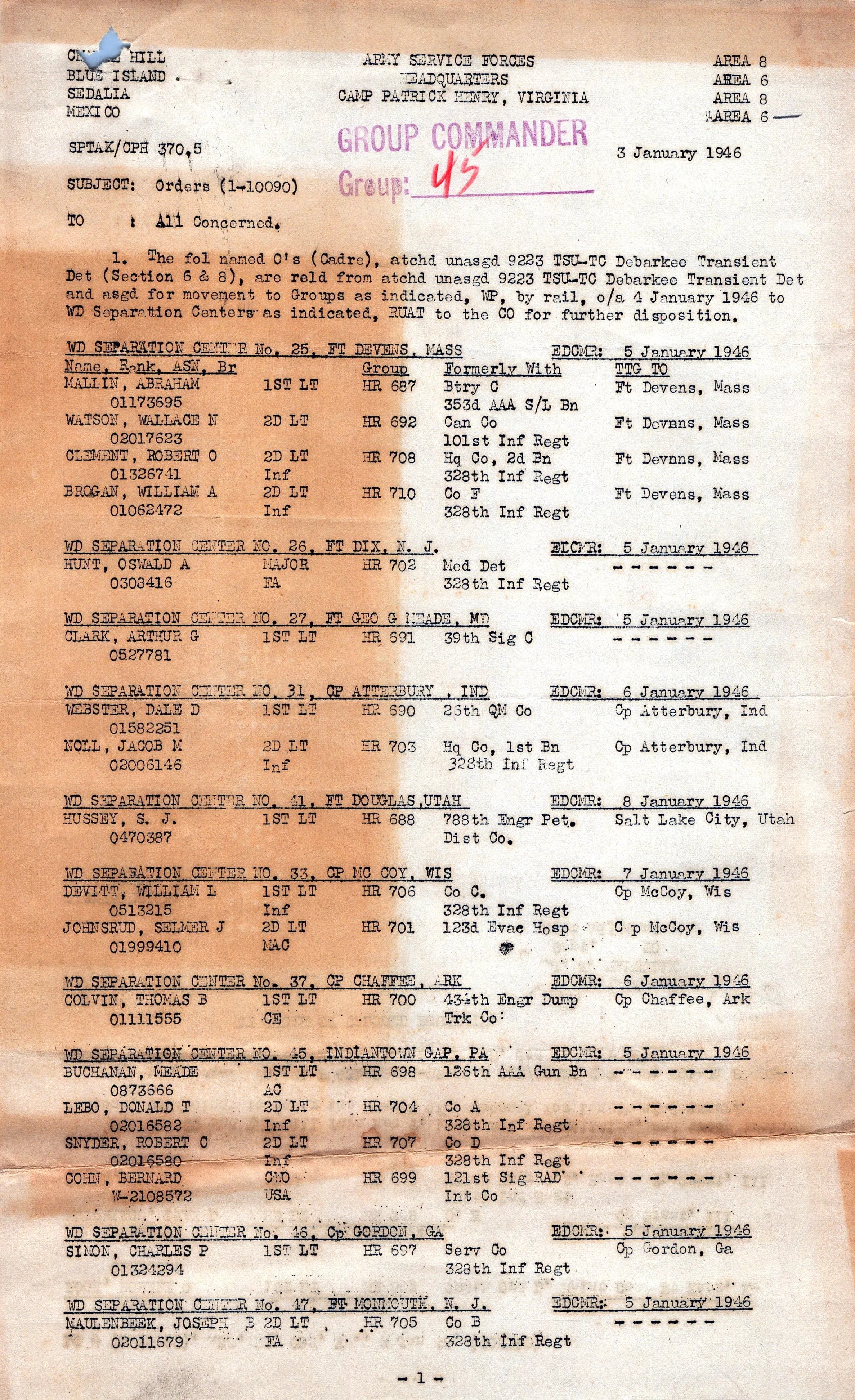 Original U.S. WWII 330th Infantry Regiment 83rd Division Infantry Platoon Leader’s “Untouched” Trunk Grouping - Lt. Donald Lebo