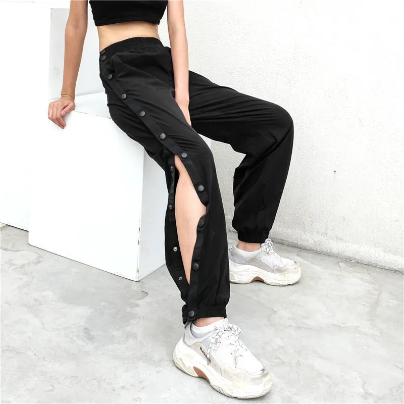 Plus Size Streetwear Harajuku Side Button Split Jogger Pant