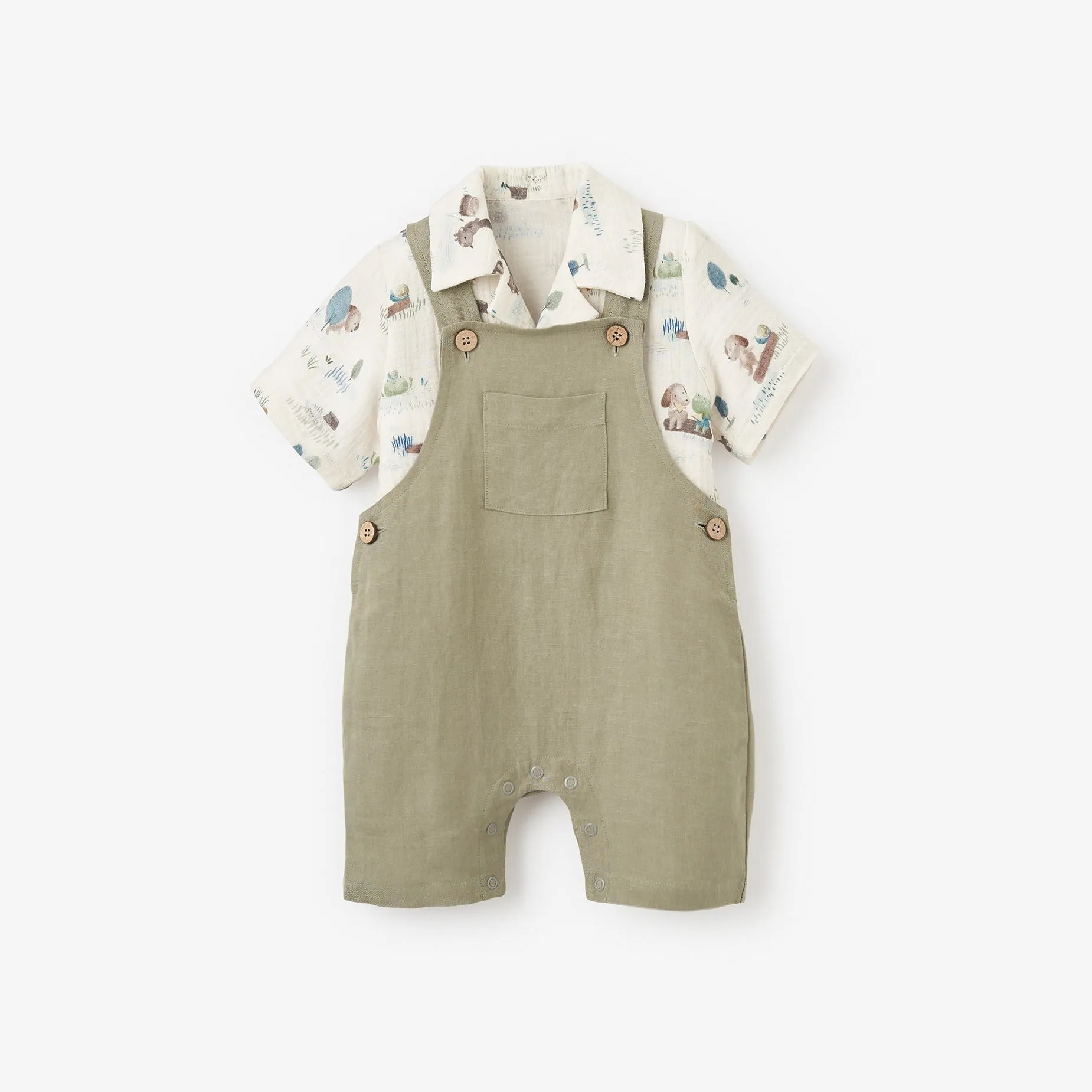 Pond Friends Organic Cotton Muslin Top & Linen Blend Overalls