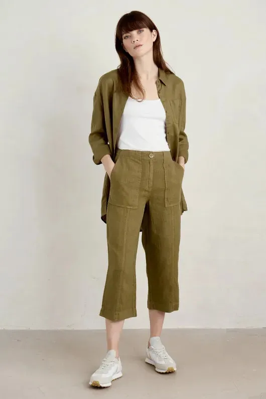 Seasalt Poleacre Cropped Linen Trousers - Fern Moss