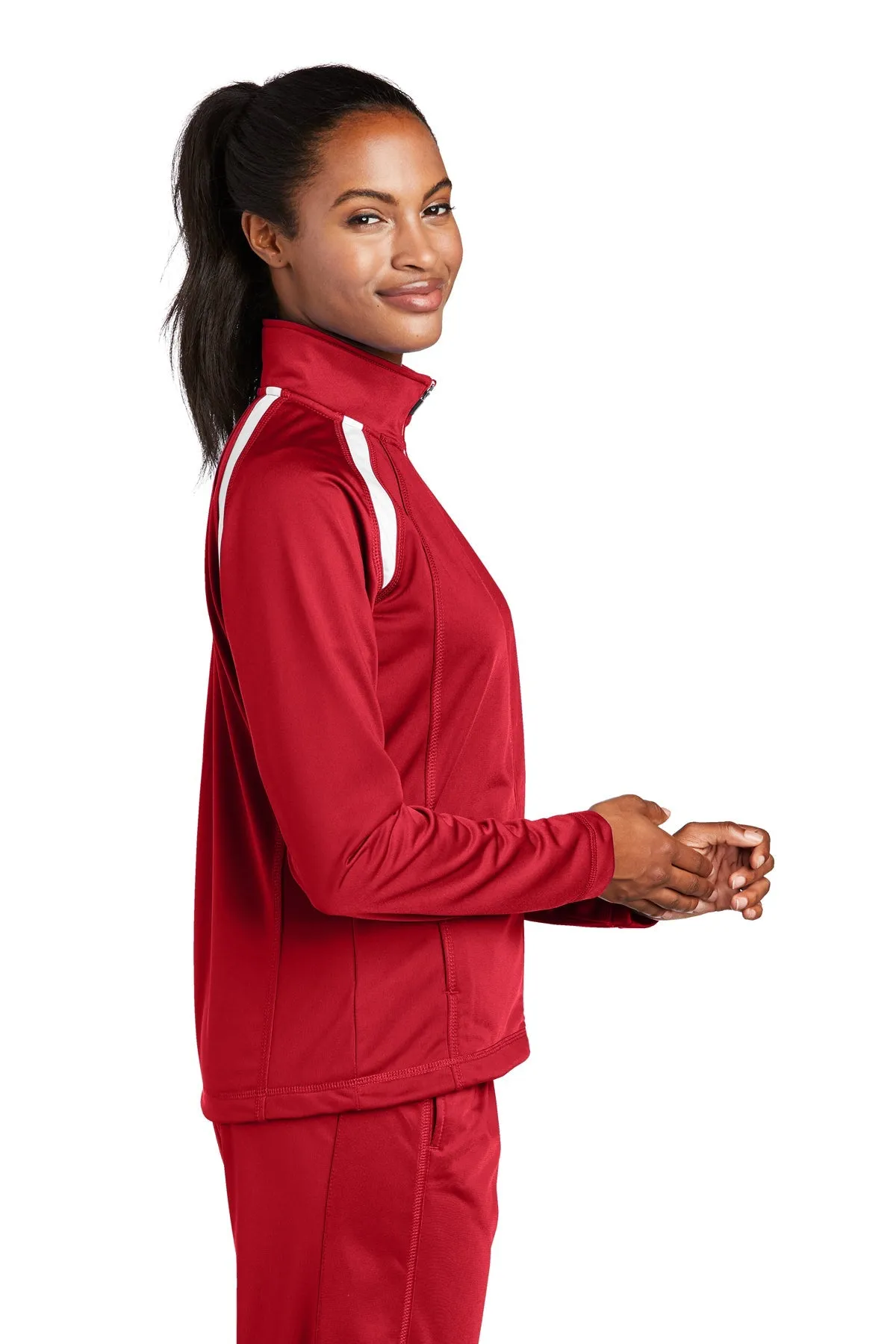 Sport-Tek Ladies Tricot Track Customized Jackets, True Red/White