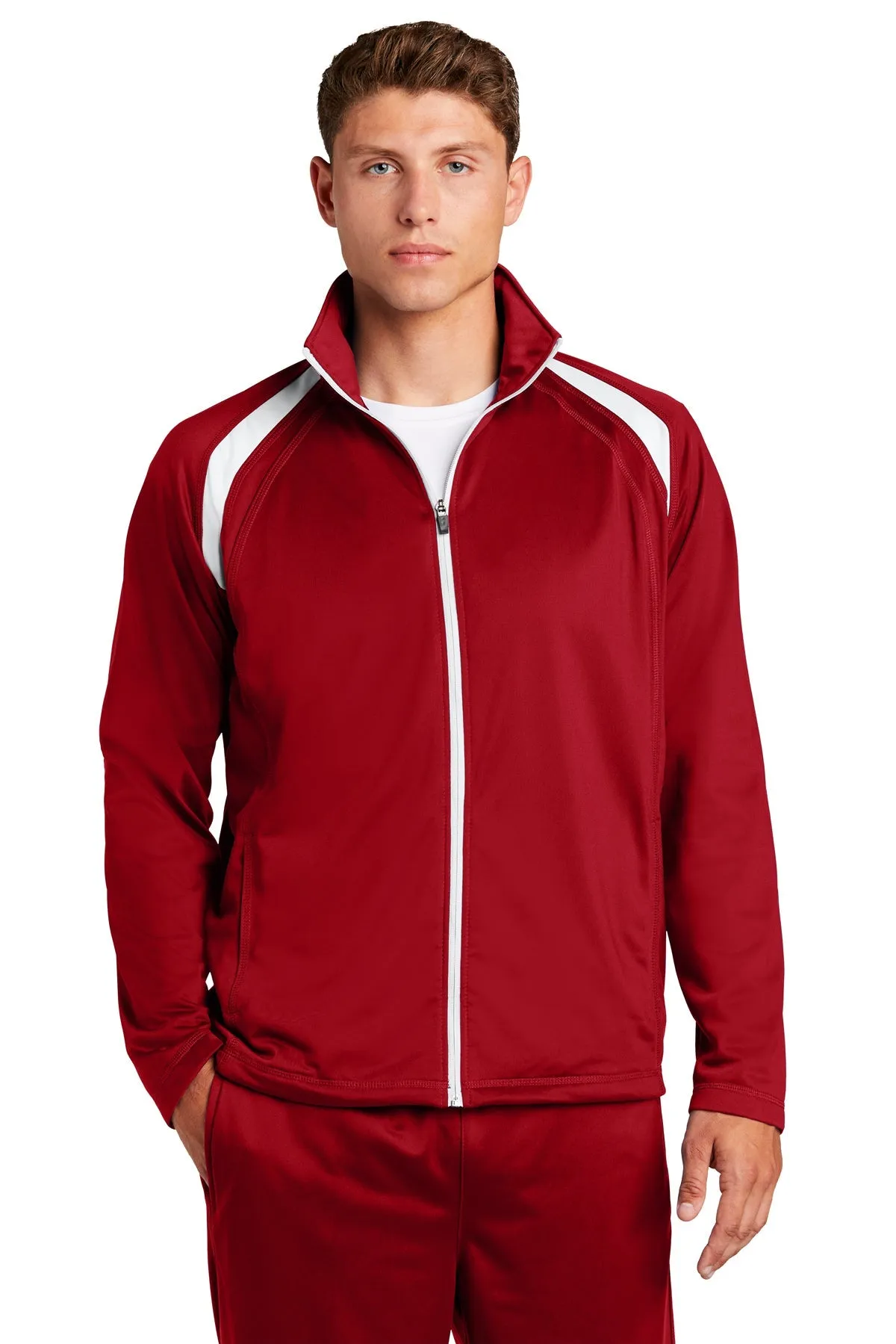 Sport-Tek Tricot Track Branded Jackets, True Red/White