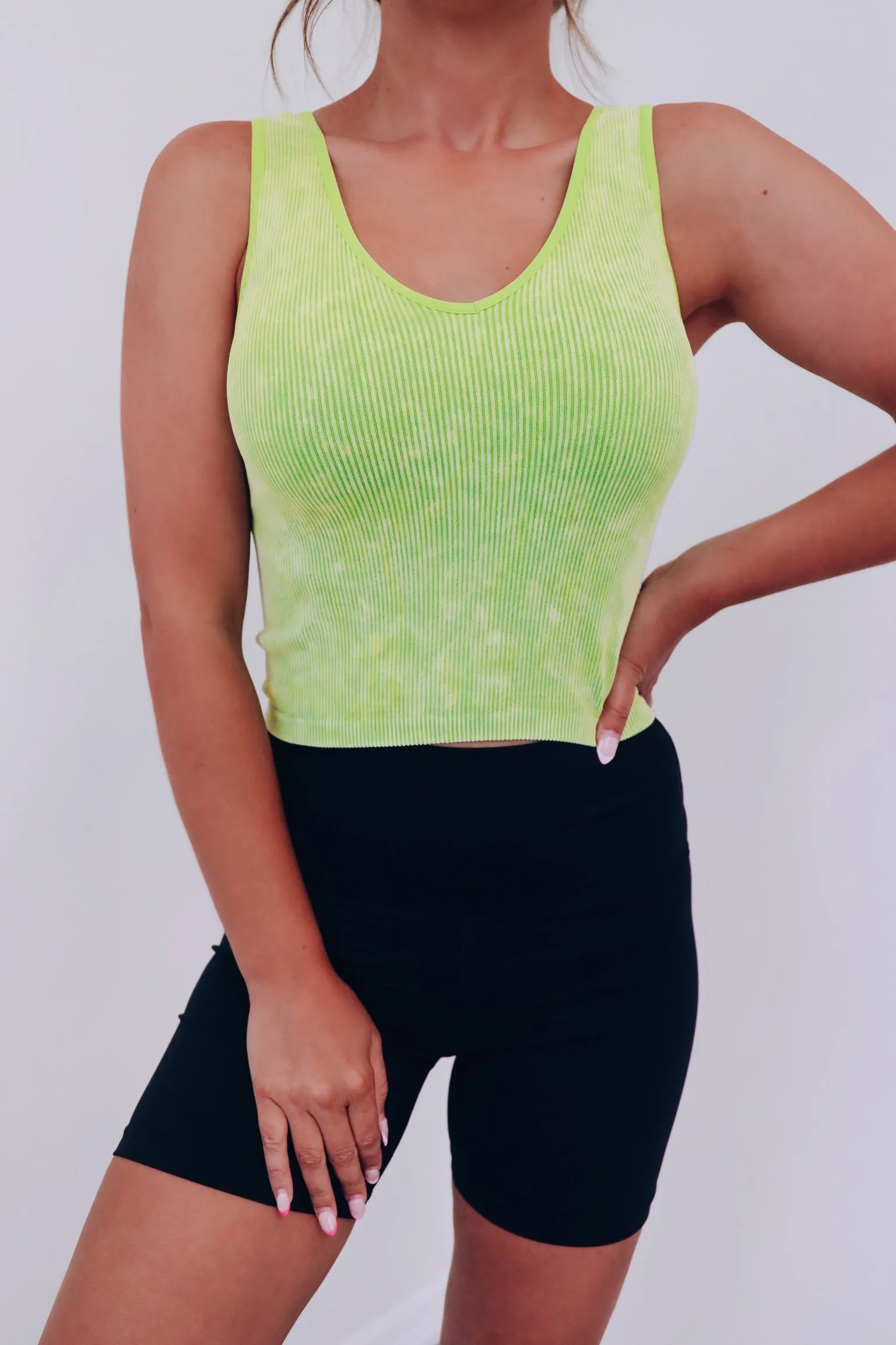 The 2 In 1 Reversible Crop Tank Top - Mineral Lime