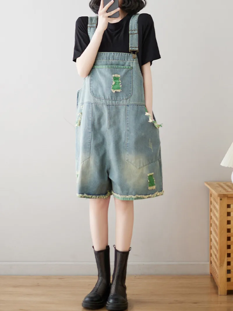 Wear Your Crown Women's Denim High Waist Short Dungarees