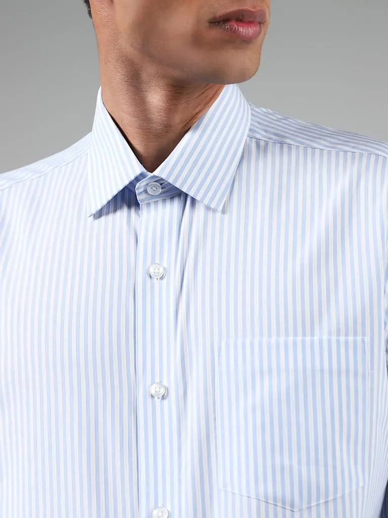 WES Formals Blue Striped Cotton Relaxed-Fit Shirt